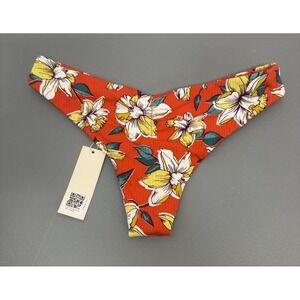 New‎ Eberjey Spicy Orange  Swimsuit Bikini Bottom Floral Cheeky Small  #41